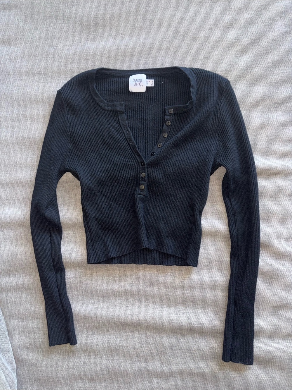 Princess Polly Black Ribbed Crop Henley